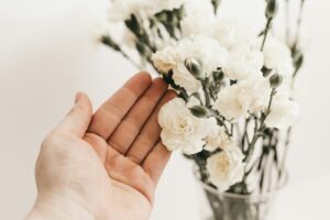 selective focus photography of white carnations for mothers day